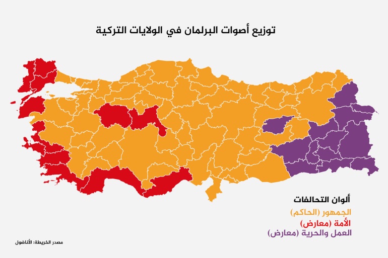 توزيع أصوات البرلمان في الولايات التركية للاستخدام الداخلي فقط