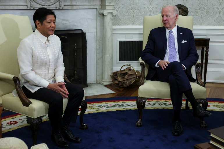 Philippine President Ferdinand Marcos Jr. participates in a bilateral meeting with U.S. President Joe Biden in the Oval Office at the White House in Washington, U.S., May 1, 2023. REUTERS/Leah Millis