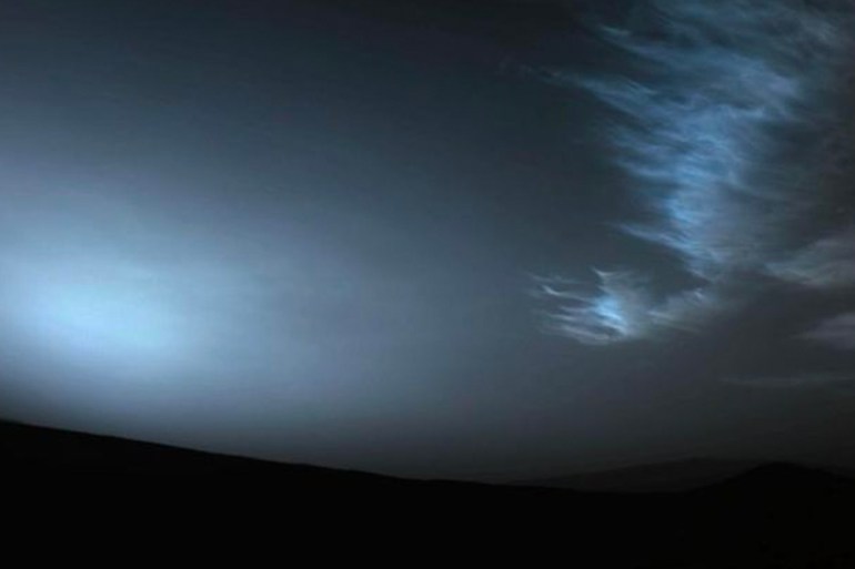 Wispy clouds photographed in the Martian sky by Perseverance just before daybreak. (NASA/JPL-Caltech)