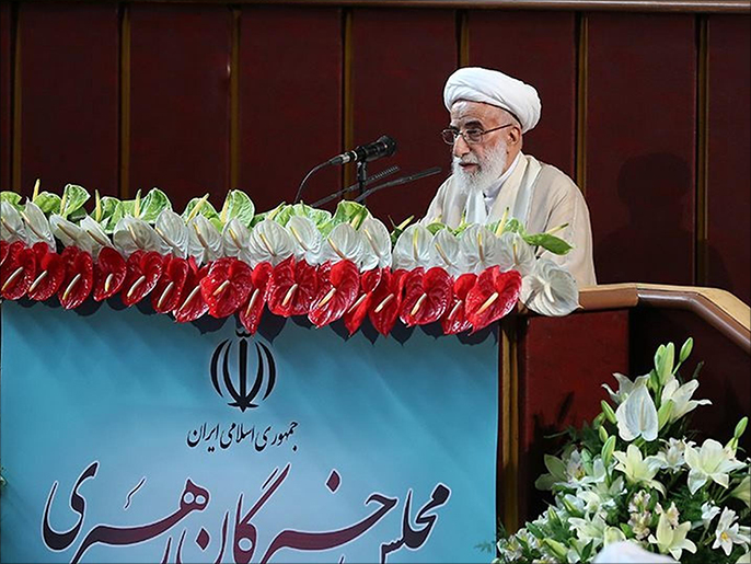 A handout picture made available by the presidential official website shows Ayatollah Ahmad Jannati (Below) speaker of the Assembly of Experts, speaking during meeting of the newly-elected assembly in Tehran, Iran, 24 May 2016. Ayatollah Ahmad Jannati was elected as speaker of the Assembly of Experts, the highest clergy body in the country which is even authorized to supervise the activities of the country's supreme leadership. EPA/PRESIDENTIAL OFFICIAL WEBSITE/HAND